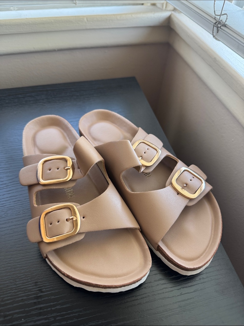 Brand new never worn Cushionaire sandals Women Tan Double-Buckle Slide Sandals